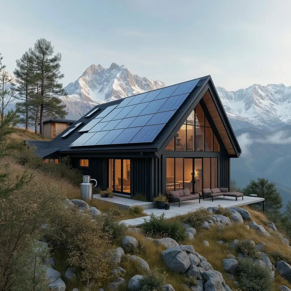 Sistema de captación de energía solar en techo de casa