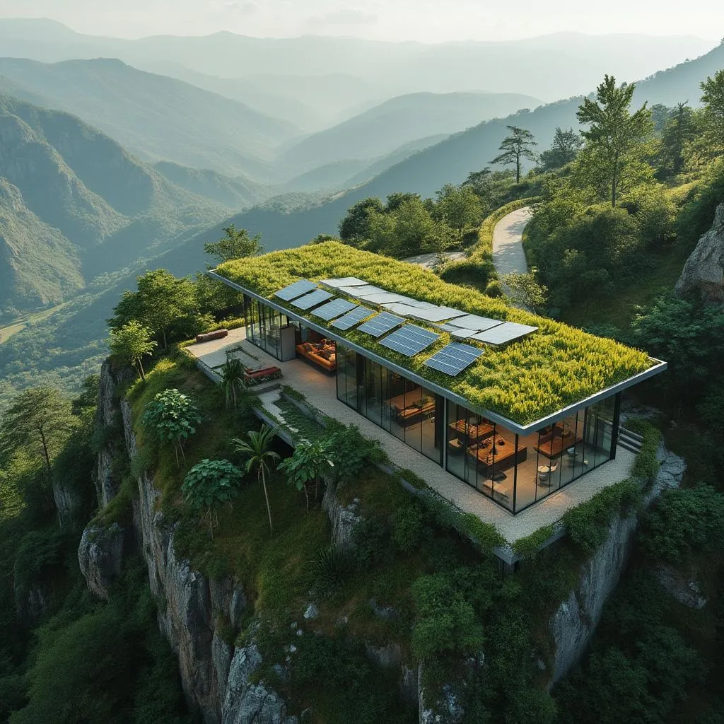 Vista aérea de casa integrada en paisaje