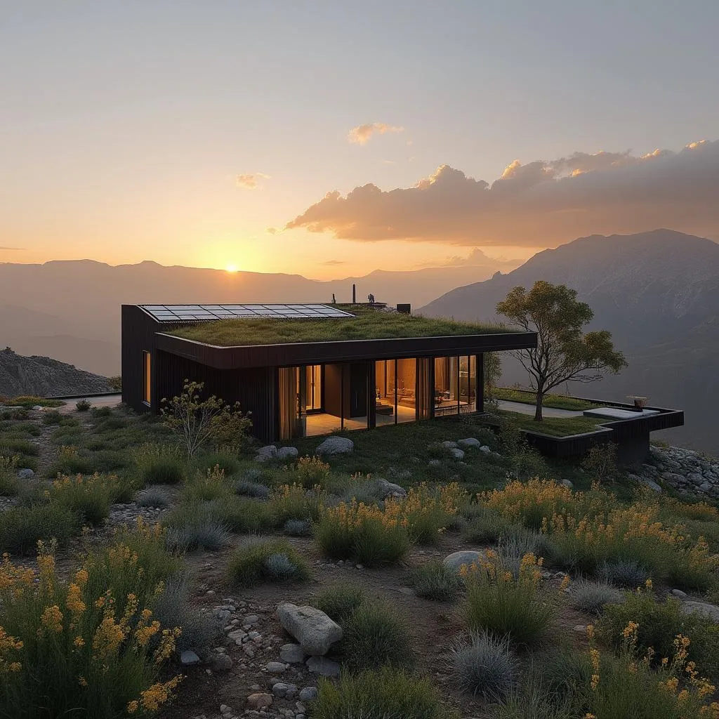 Casa sostenible integrada en paisaje montañoso